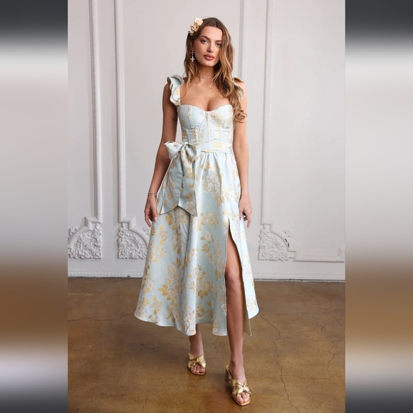 V. Chapman Dresses & Skirts - V. Chapman Vera Ruffle-Strap Corset Side-Slit Midi Dress